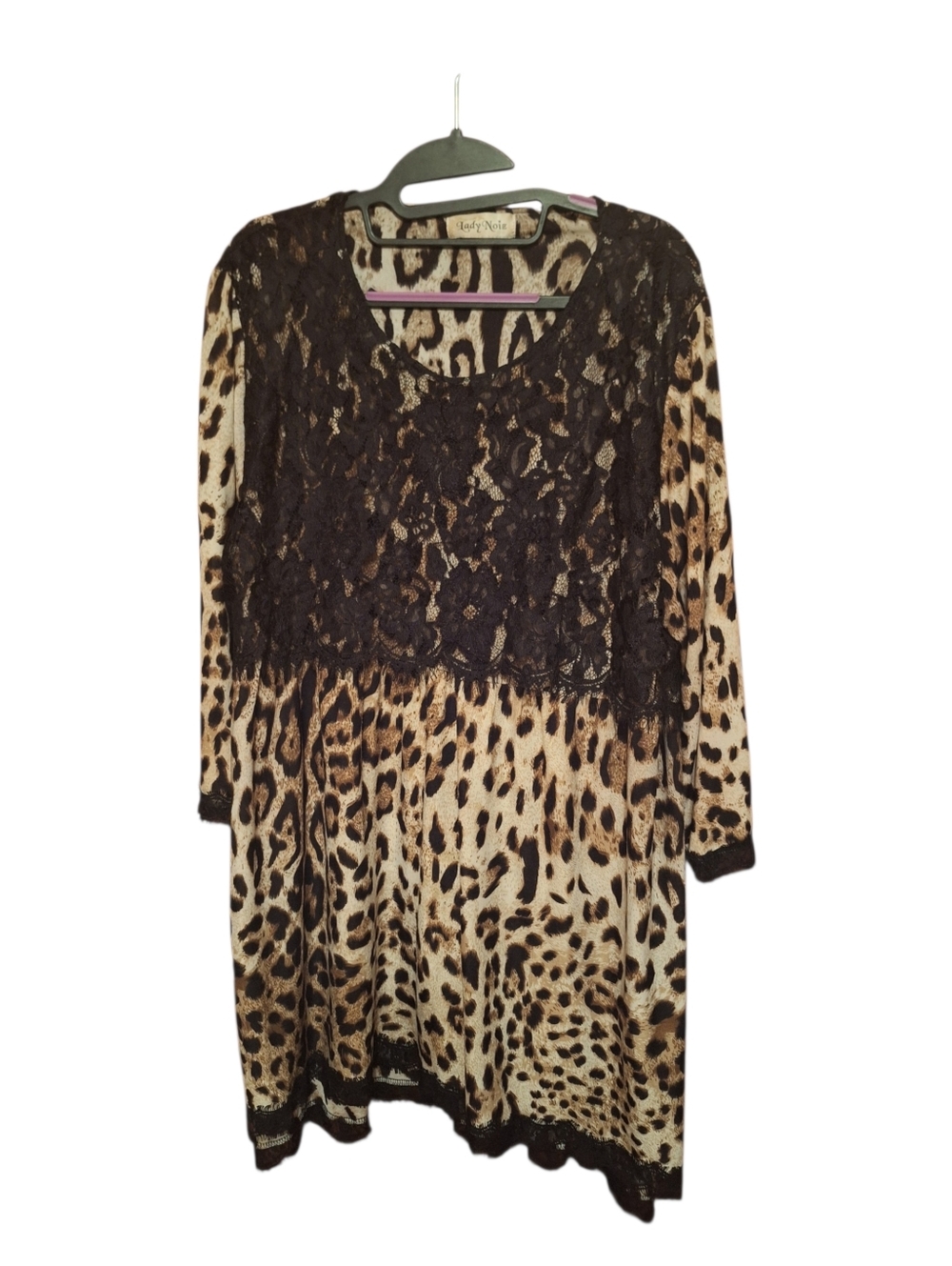 Lady Noiz Vintage Leopard Print Black Lacy Overlay Oversized Tunic DRESS Boho